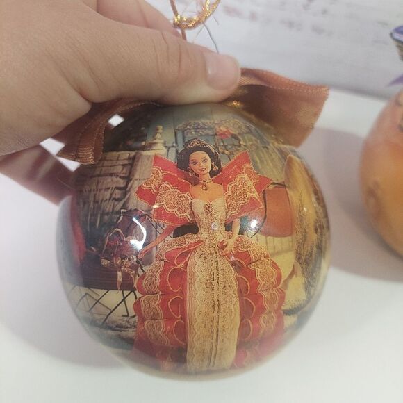 Set of 2-- 1997 Barbie Christmas Ornament 4" inches Round - Picture 3 of 8